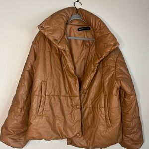 Brown Lioness Oversized Leather Puffer